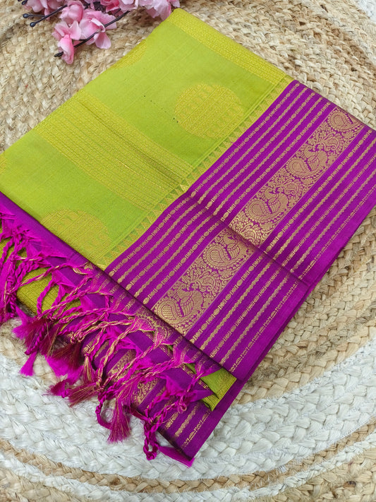 Green with Pink Elegant soft semi kanjivaram silk saree