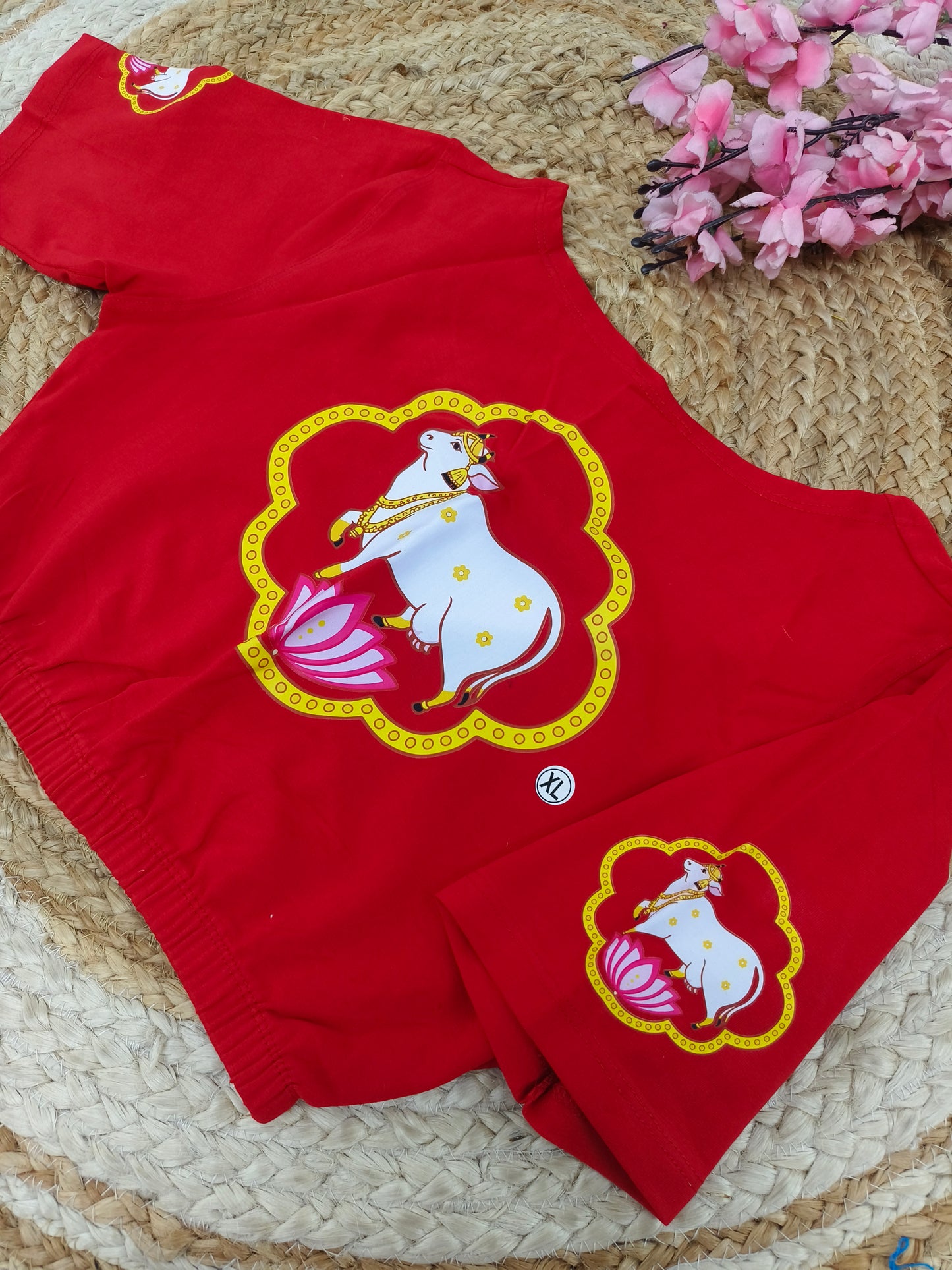 Red Stretchable blouse with unique printed design