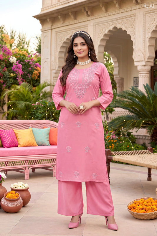 Light Pink chikan work dress