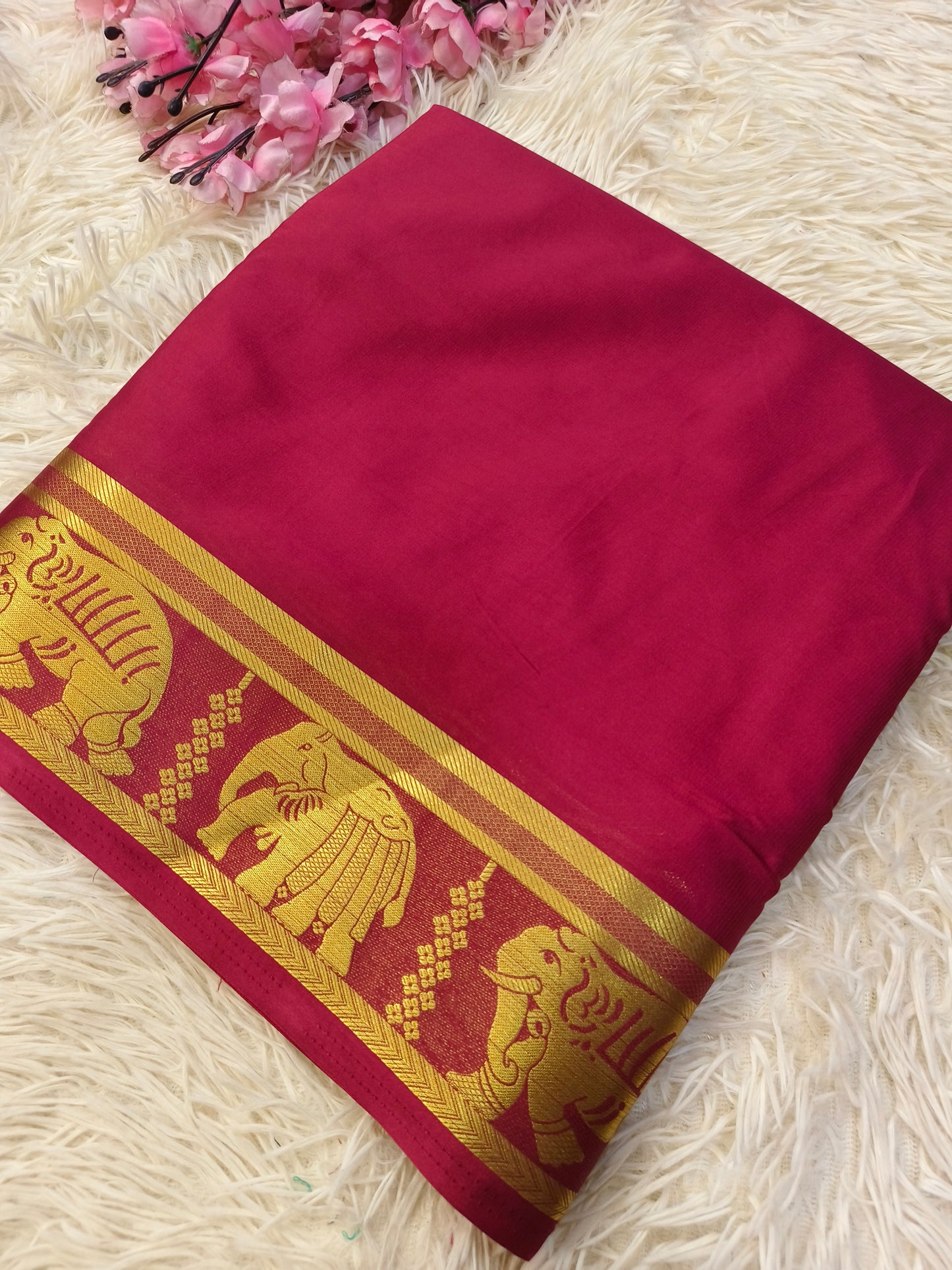 Wine semi Mysore crepe silk saree