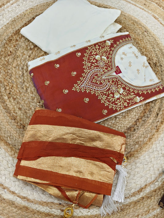 White with orange Plus size salwar suites
