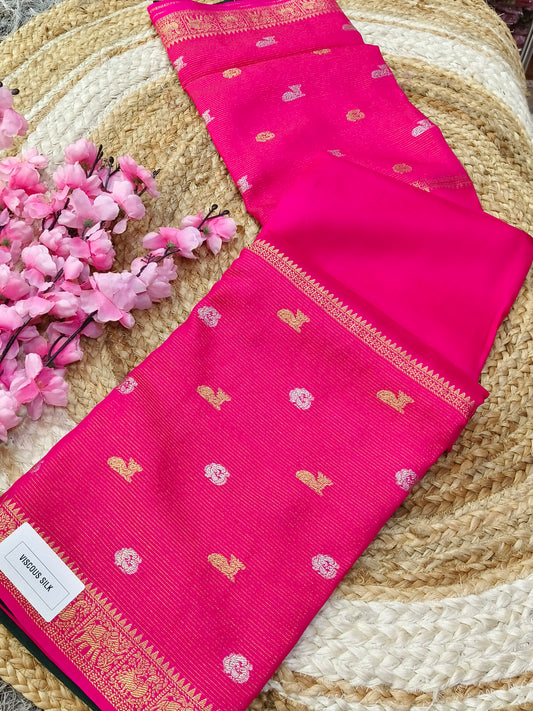 Rani Pink viscous silk saree