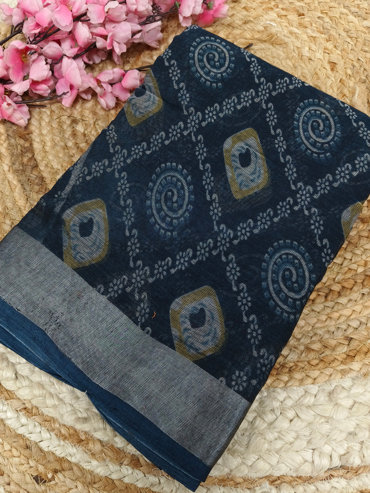 Dark blue   - Black Lenin Cotton saree