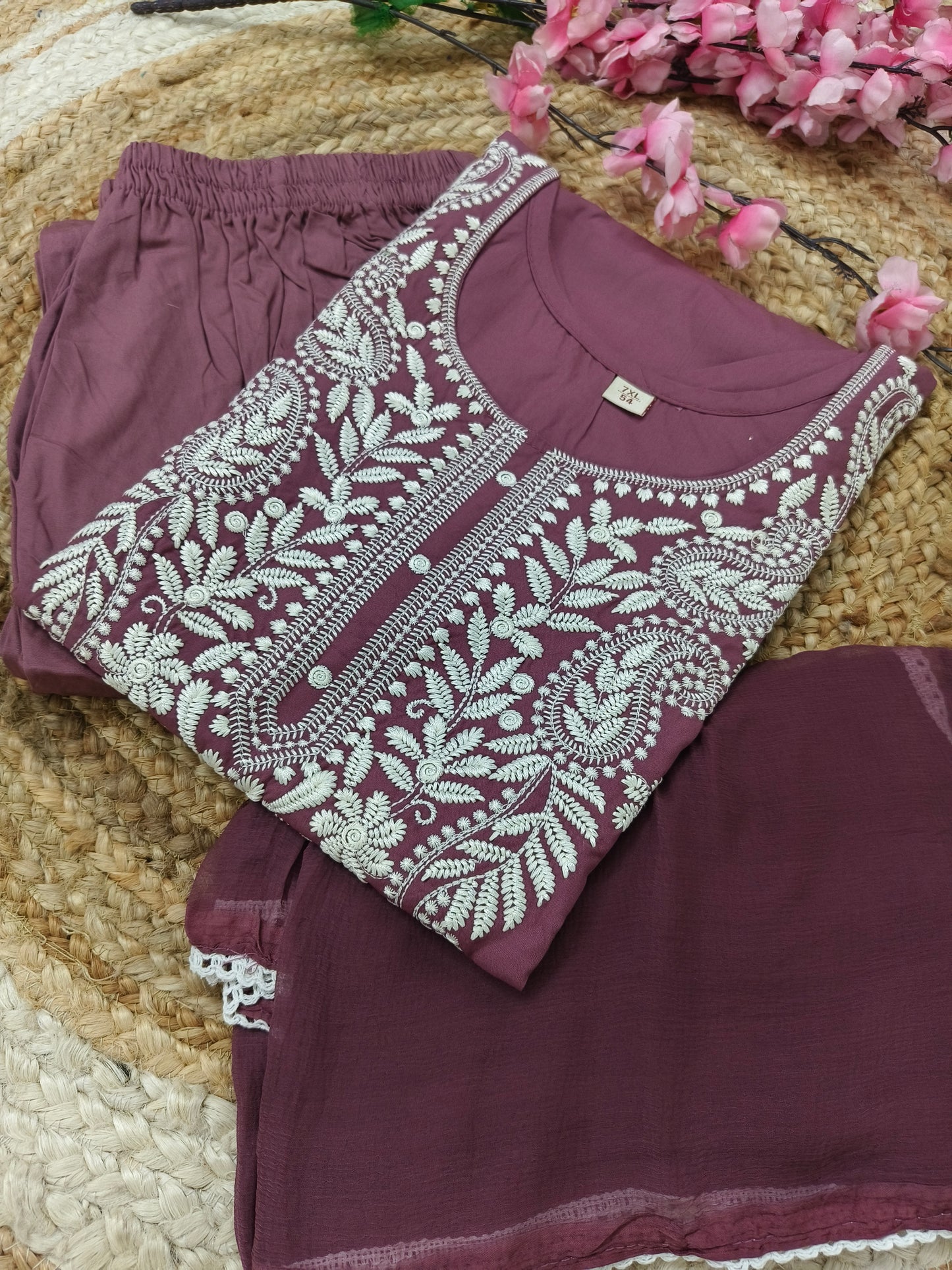 Onion Pink designer chickankari work salwar suit