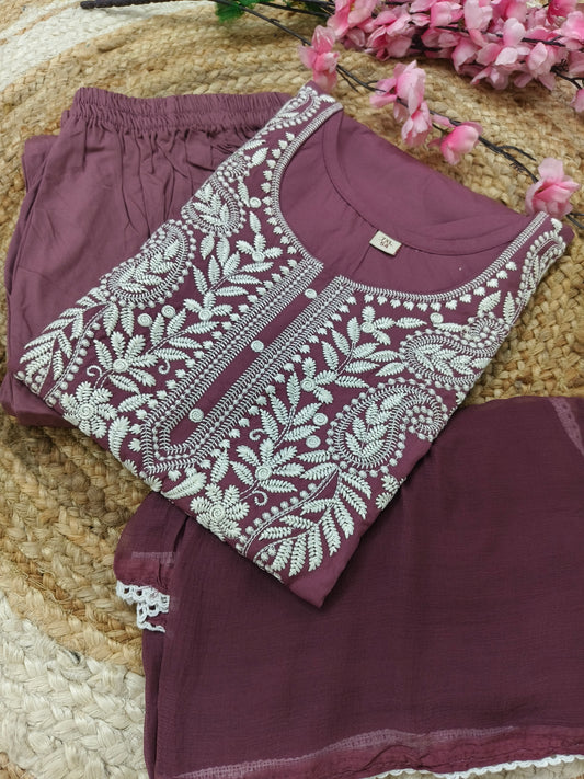 Onion Pink designer chickankari work salwar suit