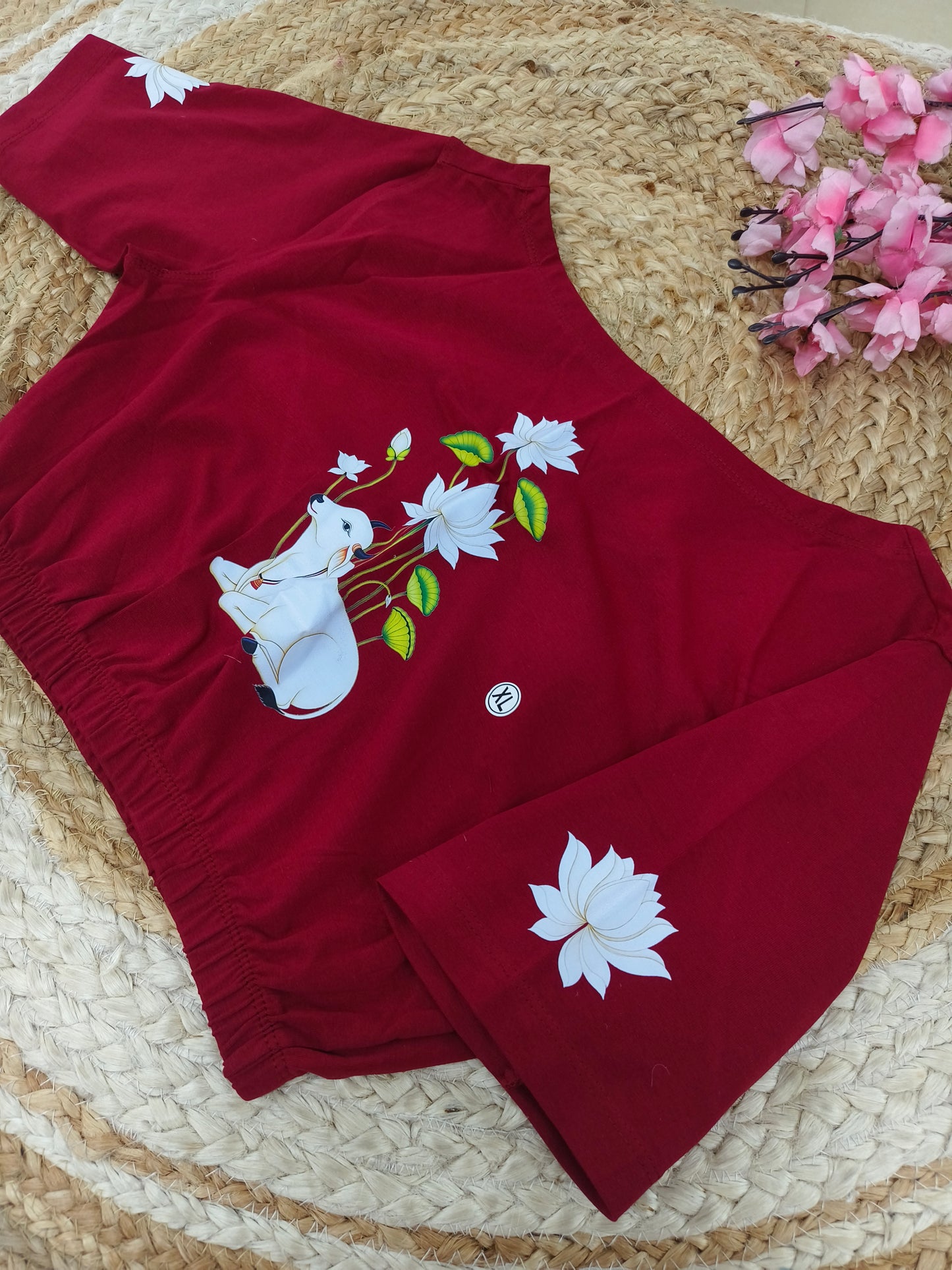 Maroon Stretchable blouse with unique printed design