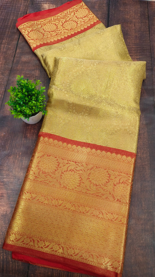 Gold with Red Katan silk saree