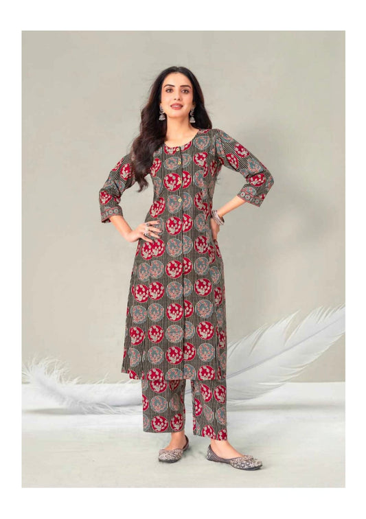 Grey Elegant Printed Cotton Kurta Set