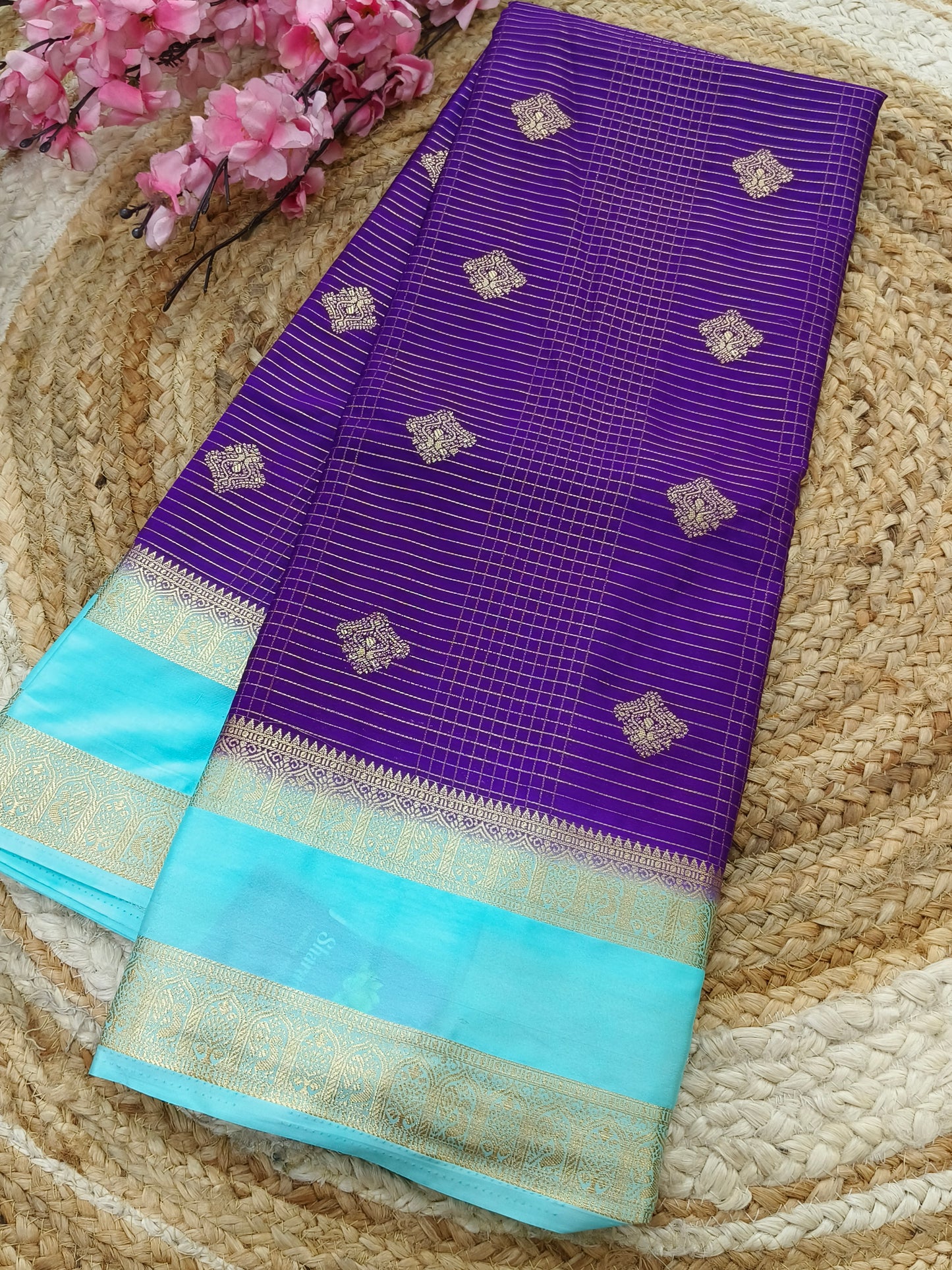 Purple with Blue Semi Mysore silk
