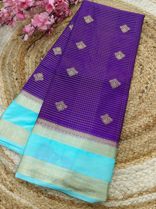 Purple with Blue Semi Mysore silk