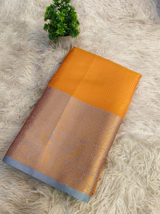 Orange semi Brocade silk saree