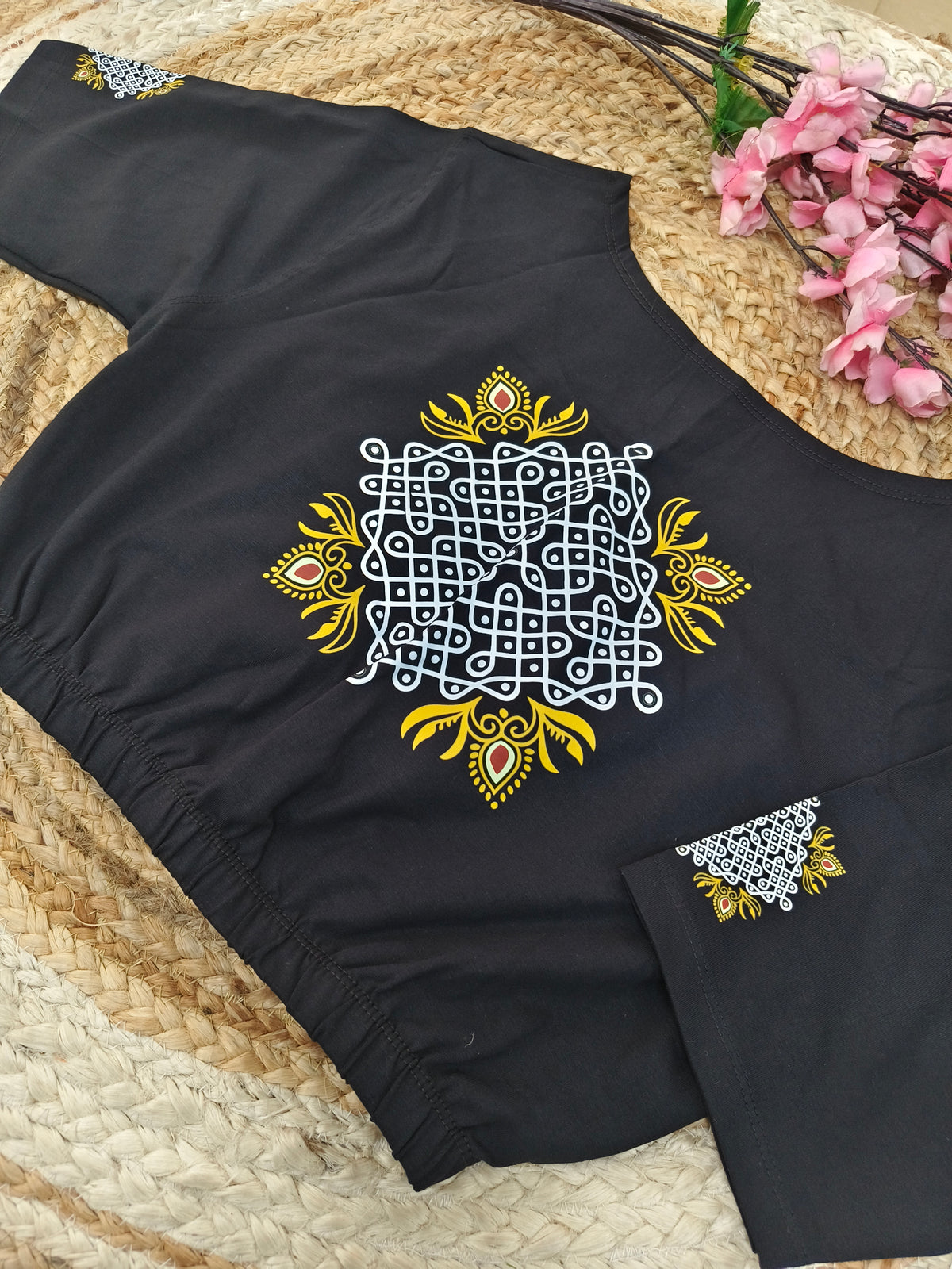 Balck Stretchable blouse with unique printed design