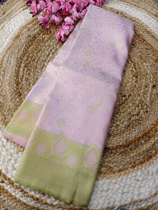 Lavender With Light pista green Soft satin Silk saree
