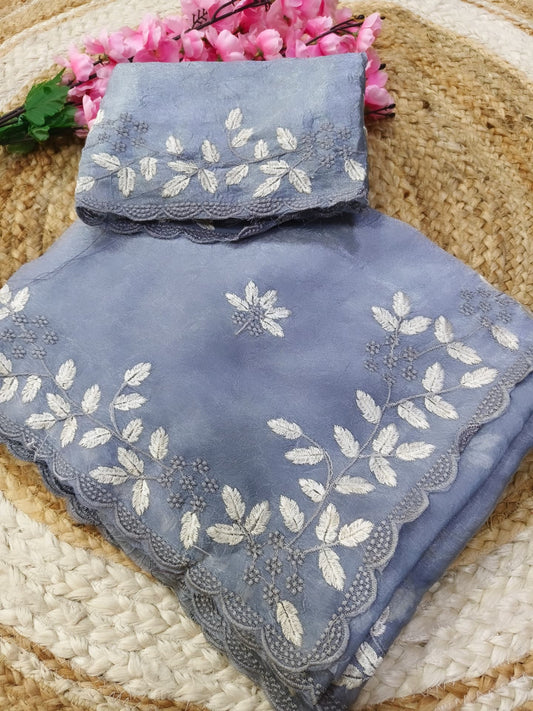 Grey designer shimmer saree