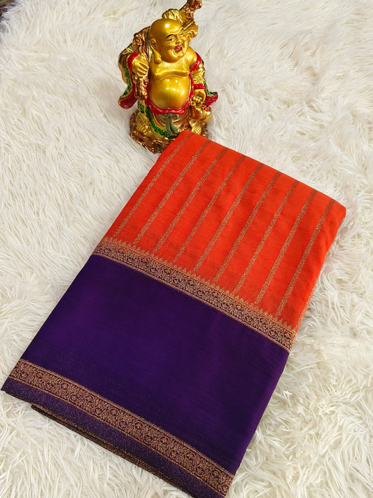Orange with purple banarasi Georgette  saree
