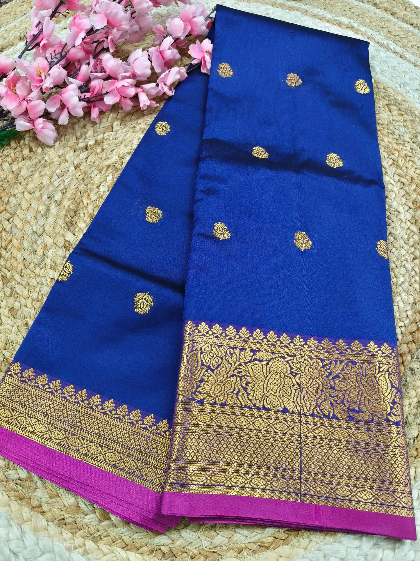 Royal blue Semi kanchi silk saree