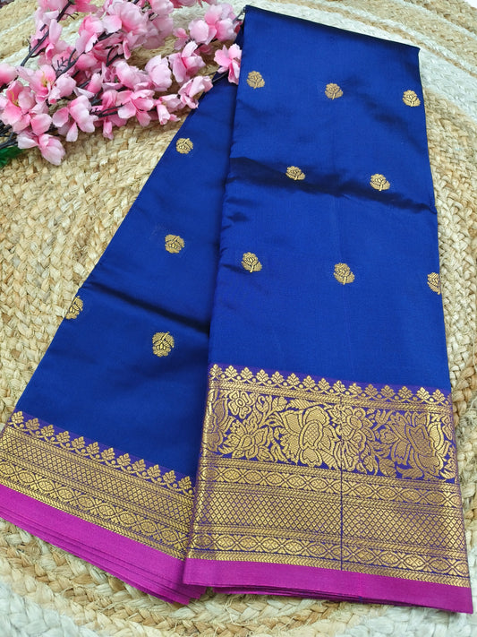 Royal blue Semi kanchi silk saree