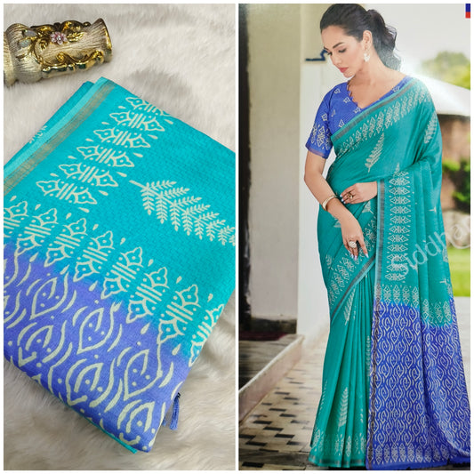 Sky blue with blue  Tussar silk saree