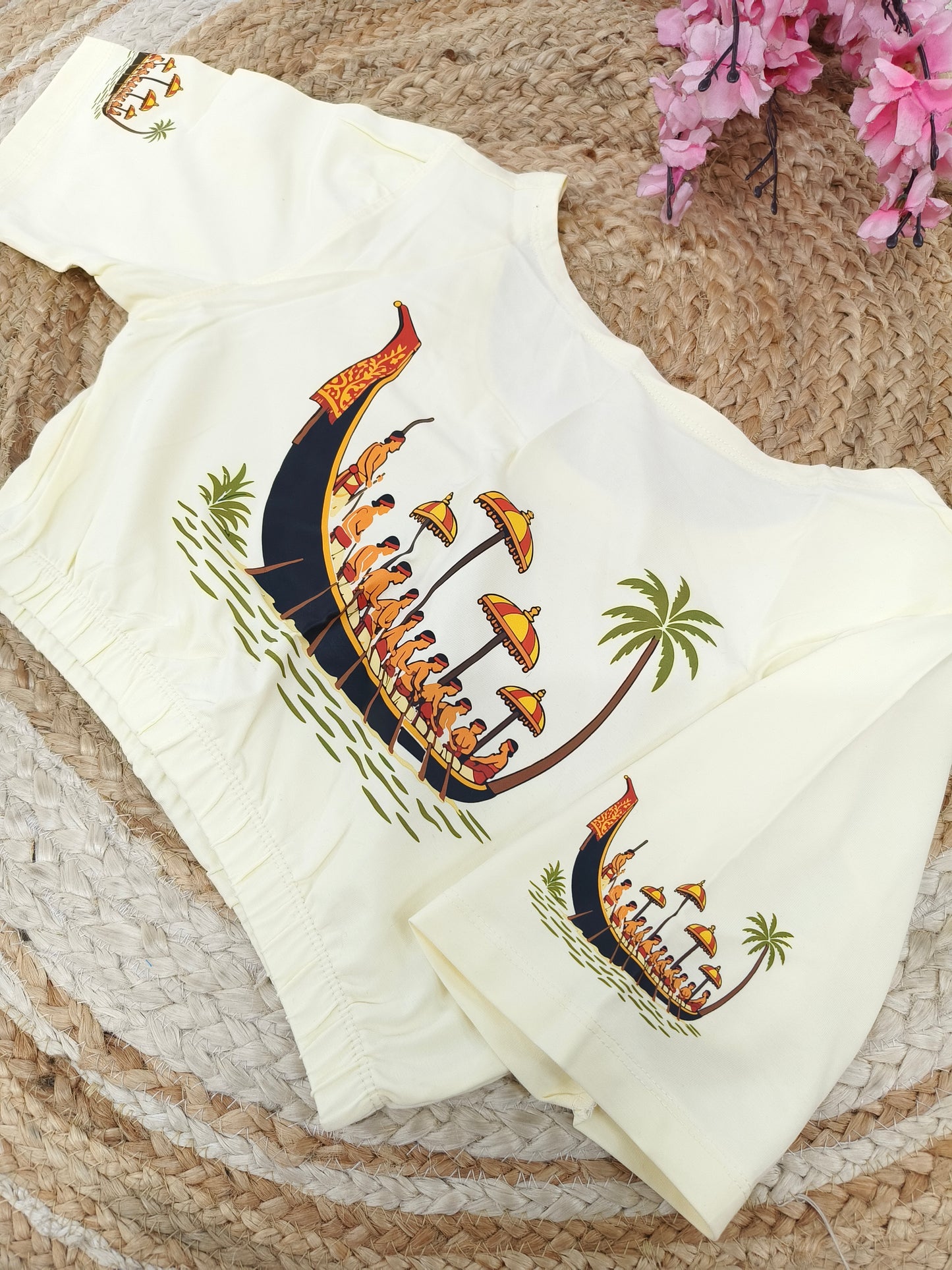 Cream Stretchable blouse with unique printed design