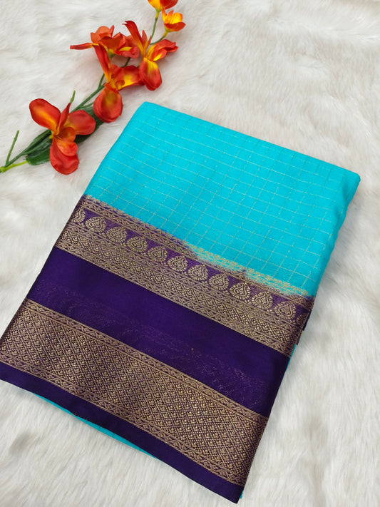 Blue with purple Mysore crepe silk saree