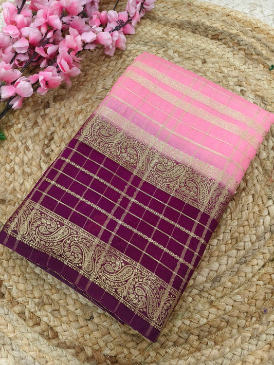 Peach with Wine botcrepe Georgette saree