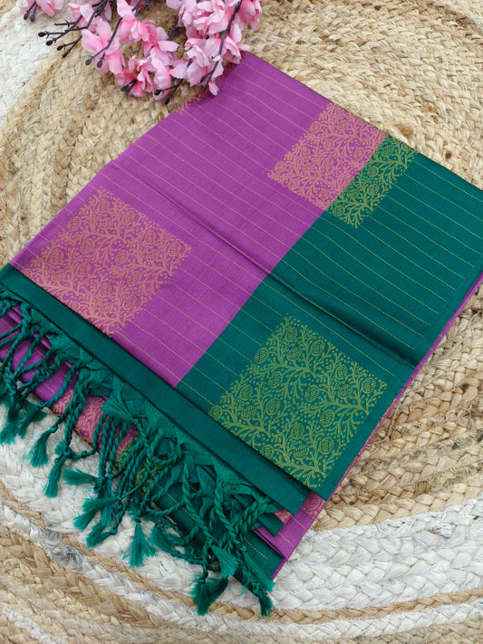 Pink With Green Elegant soft semi kanjivaram silk saree