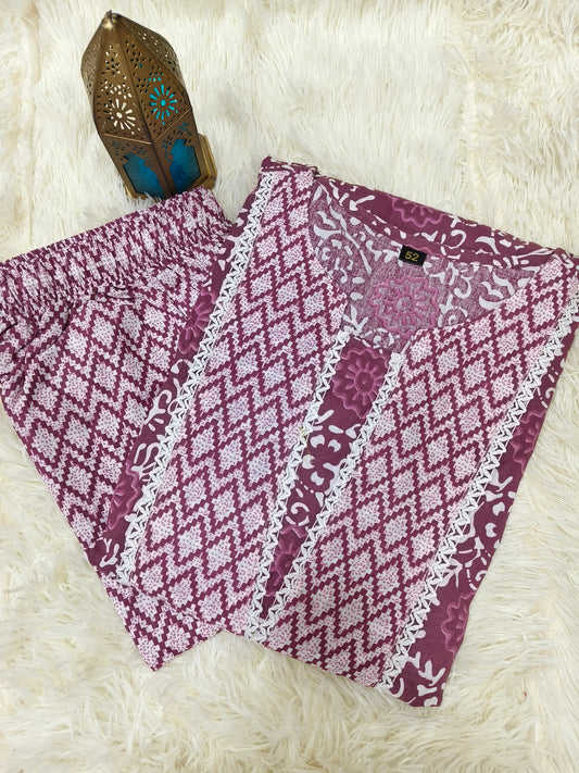 Wine Cotton Top & Bottom set