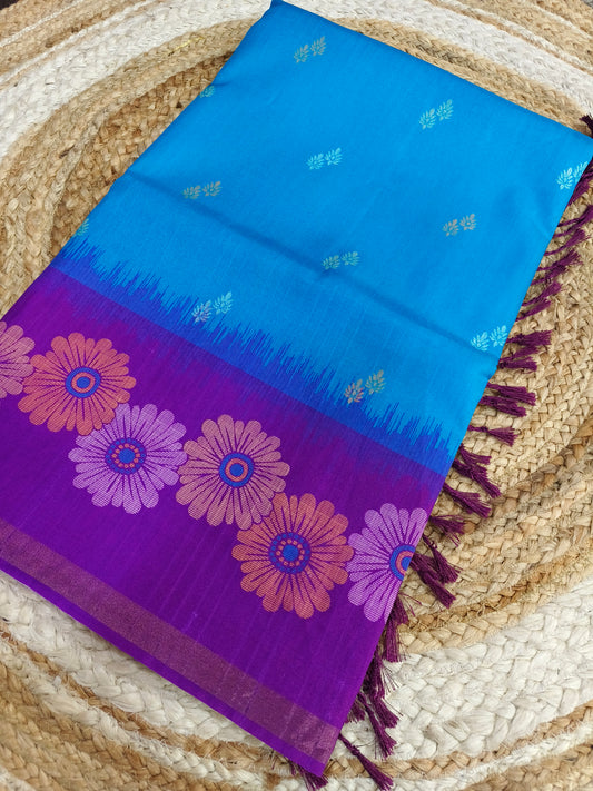 Blue with Purple Tussar silk saree