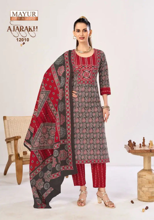 Maroon with Grey Pure cotton straight cut Suit