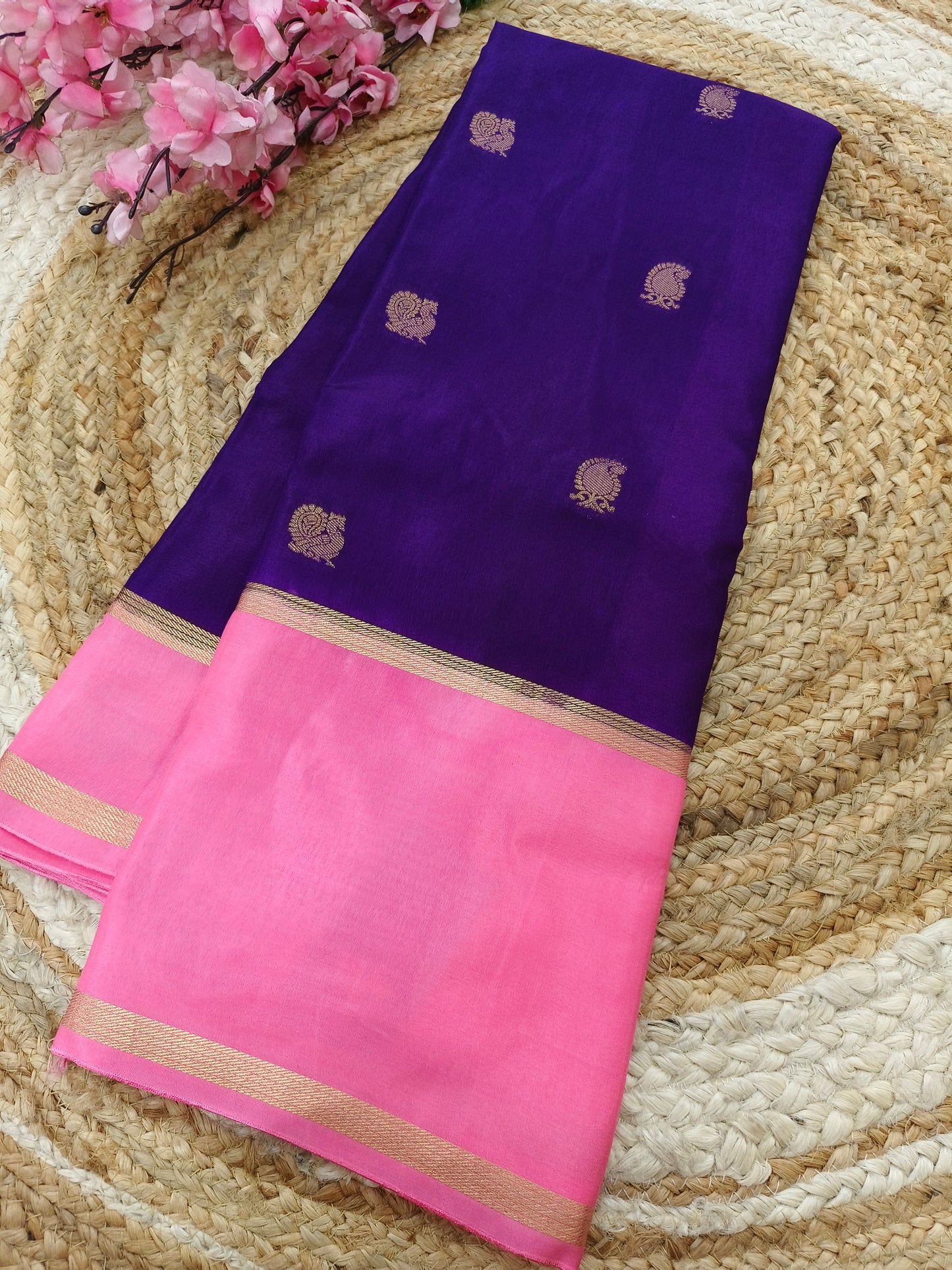 Purple with pink Munga silk saree