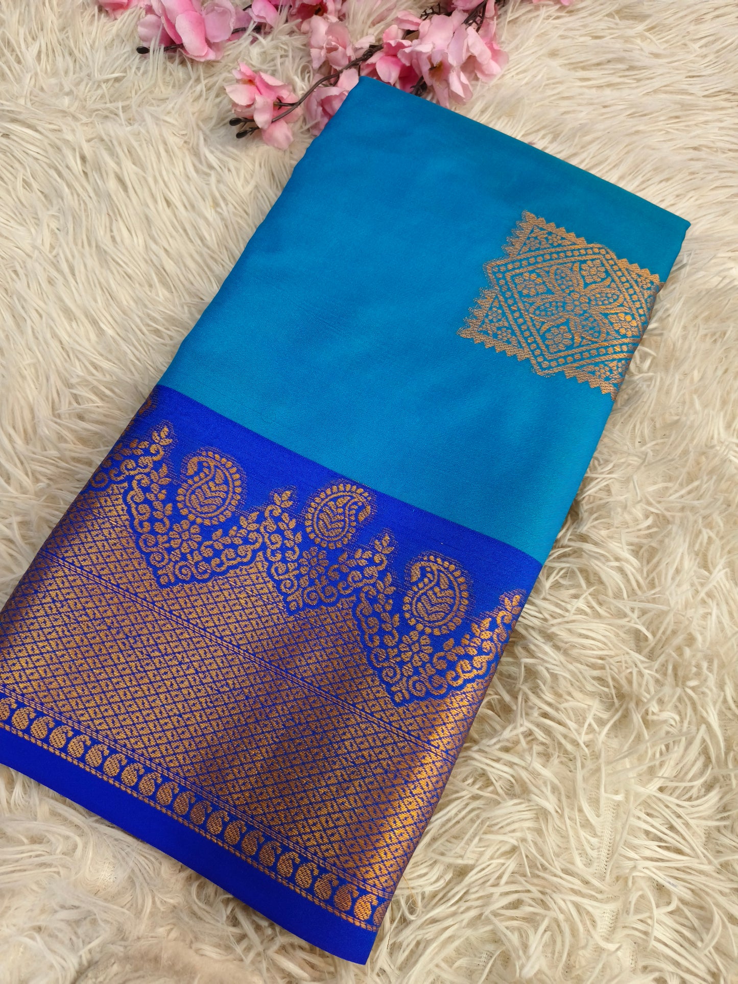 Blue Soft semi silk saree