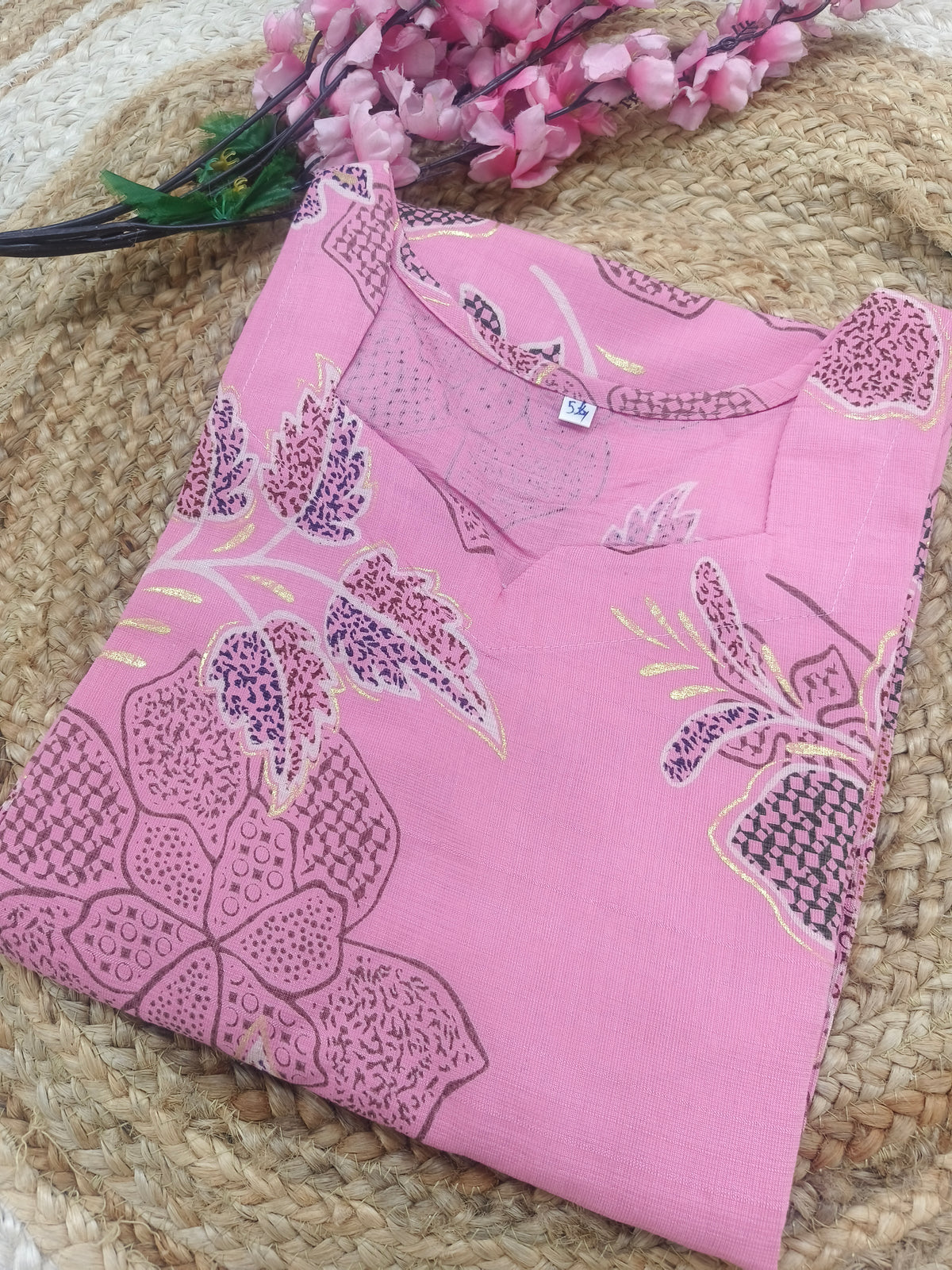Baby Pink cotton straight kurta