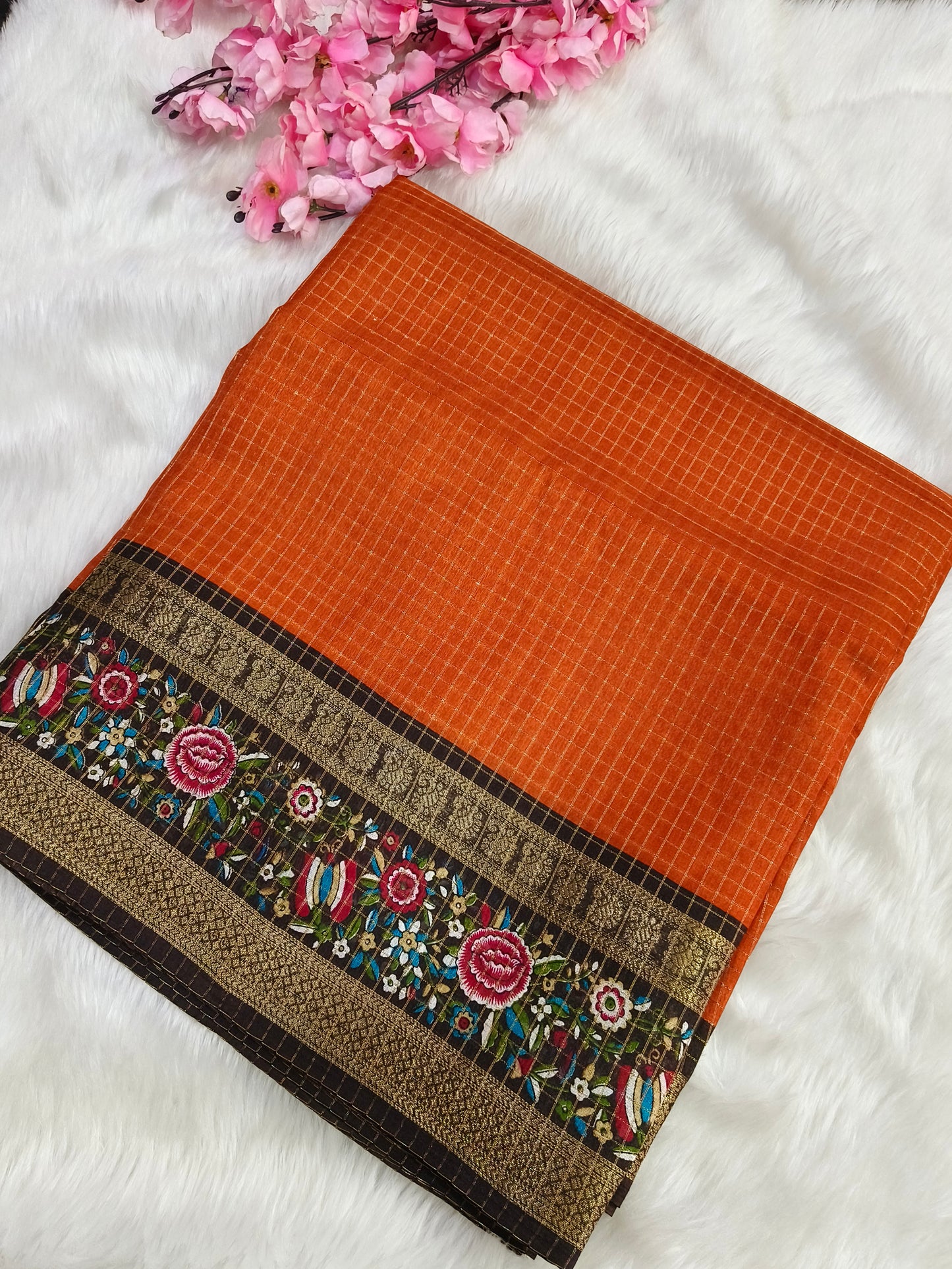 Orange with brown fancy silk saree