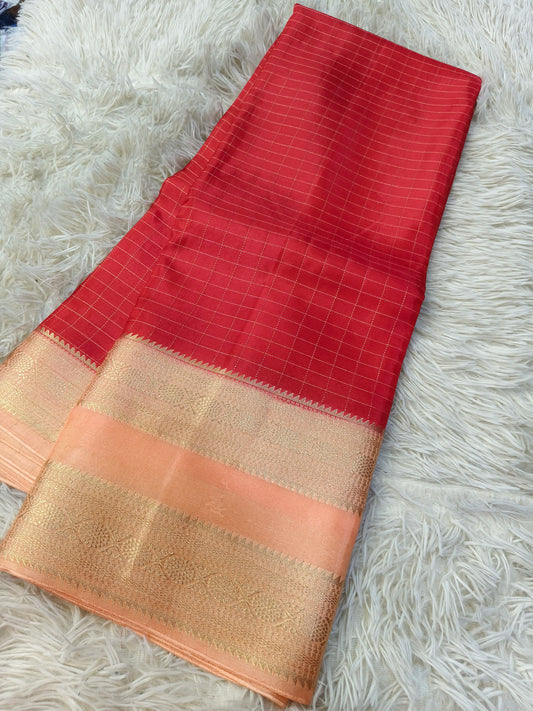 Red with Peach Munga silk saree