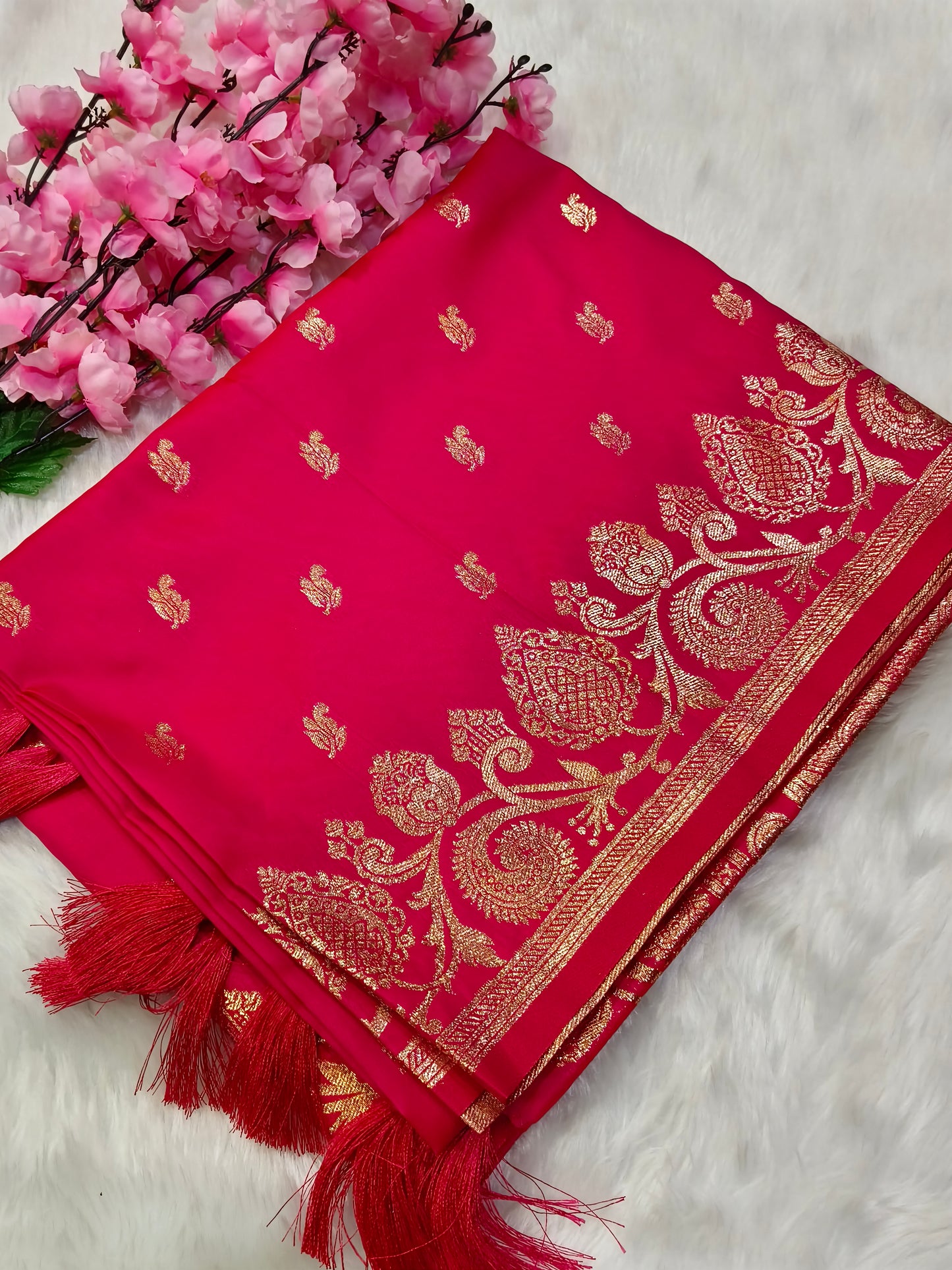Rani Pink Soft mulberry silk saree