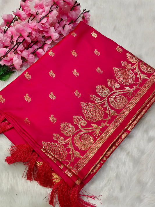 Rani Pink Soft mulberry silk saree