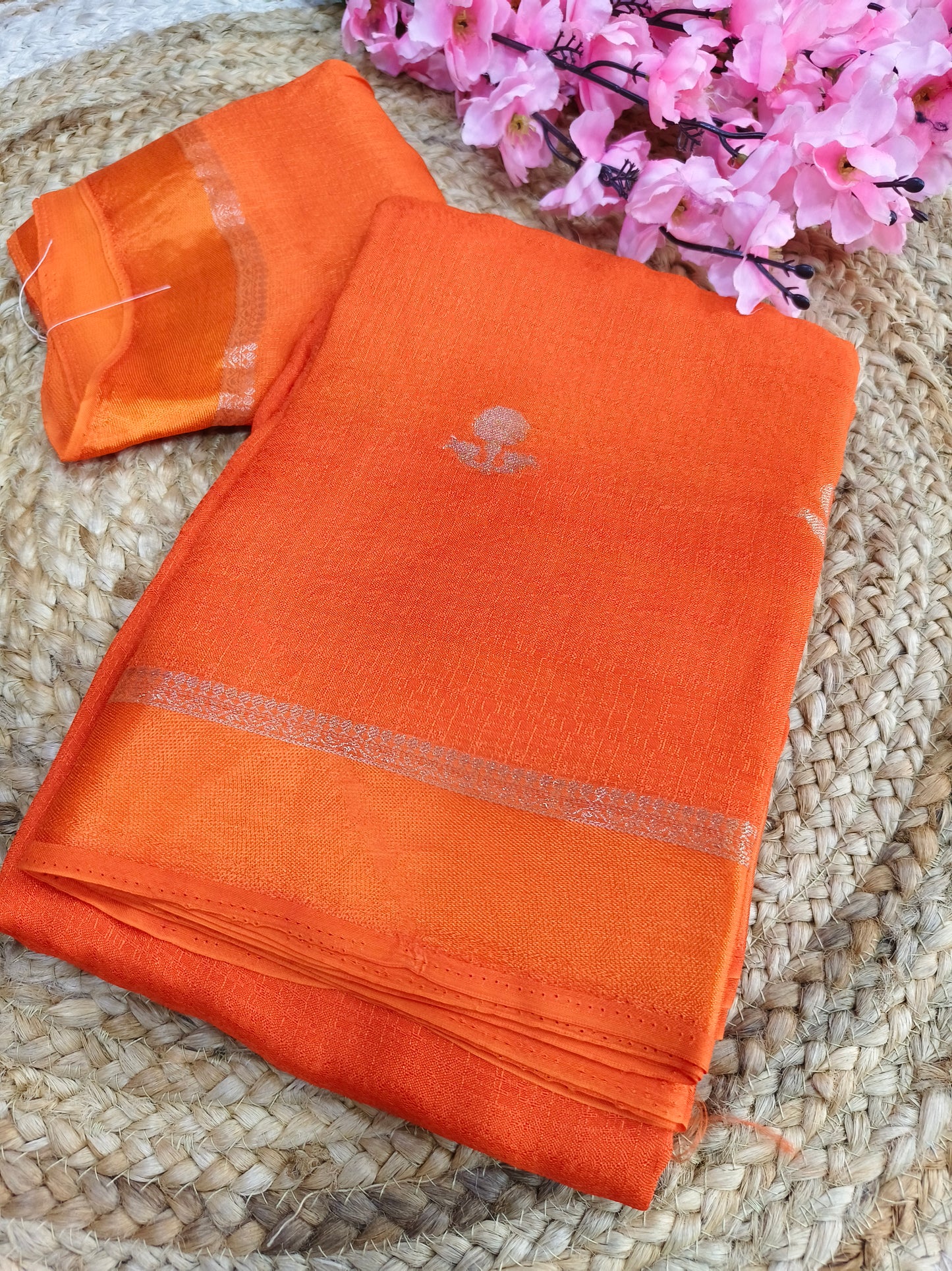 Orange Viscose silk saree