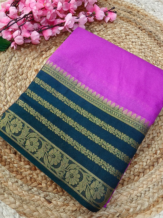 Pink With Blue semi Mysore crepe silk saree