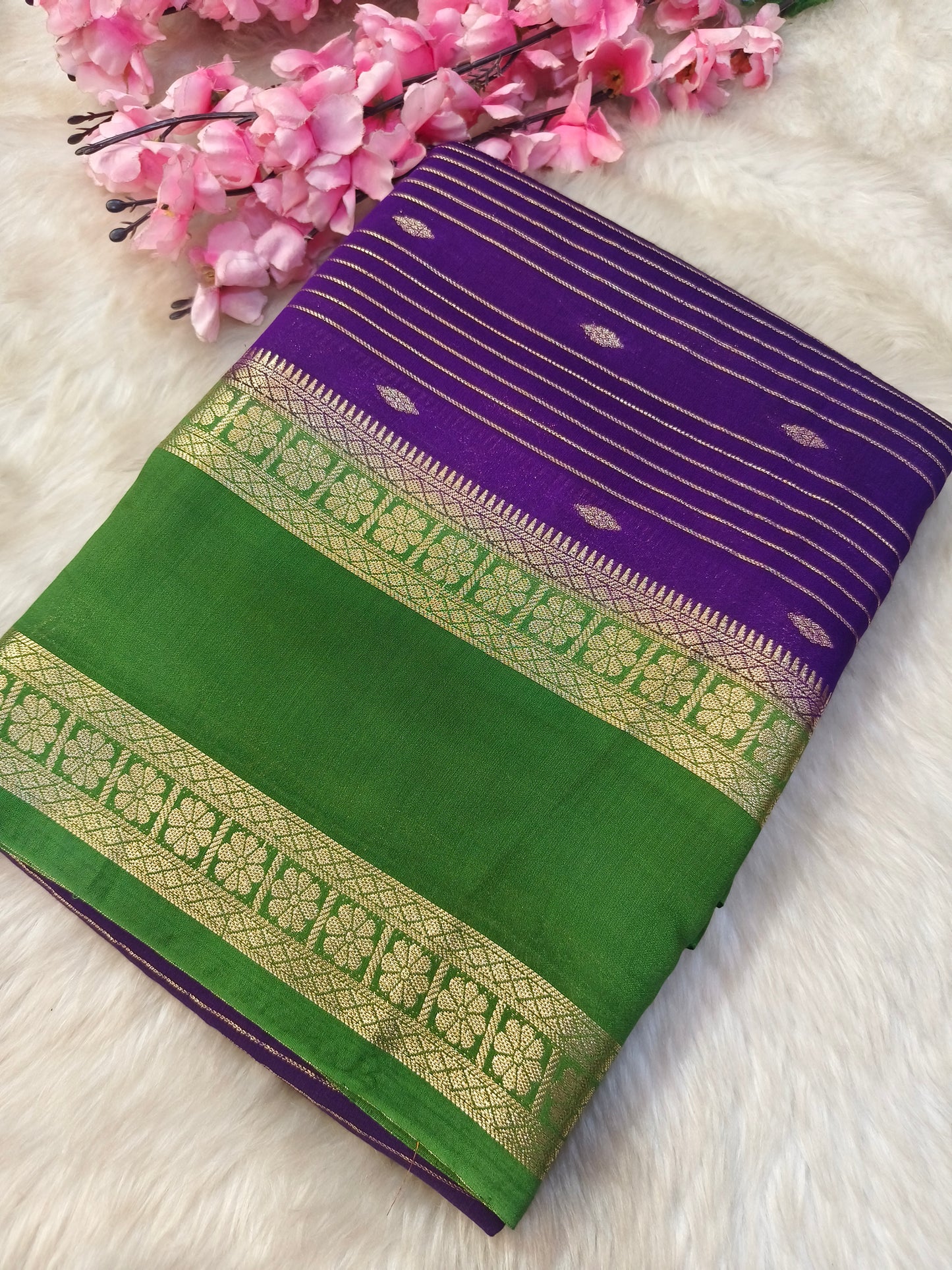 Purple With Green Assam silk saree