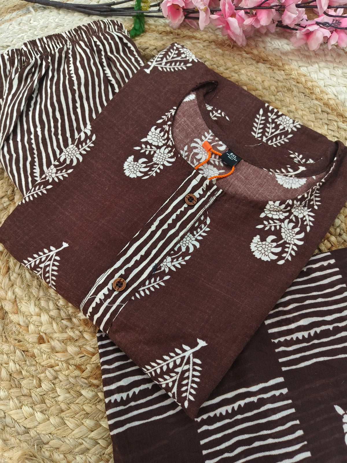 Brown Cotton sets with duppatta