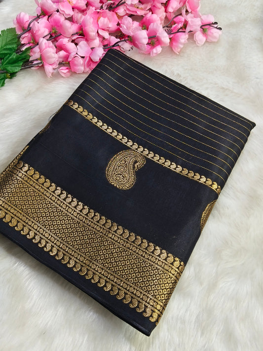 Black Munga silk saree