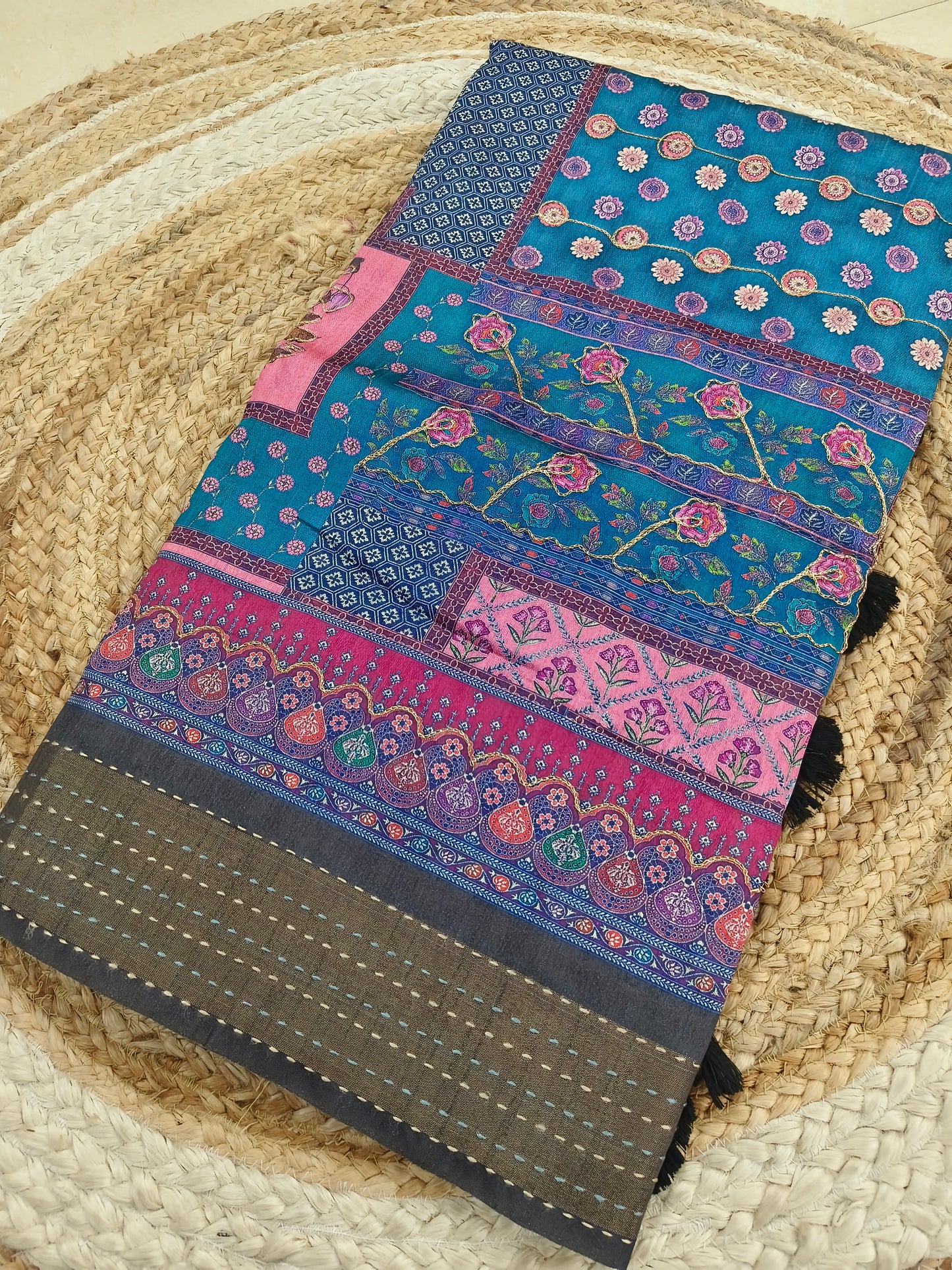 Blue With Grey  Heritage Silk saree