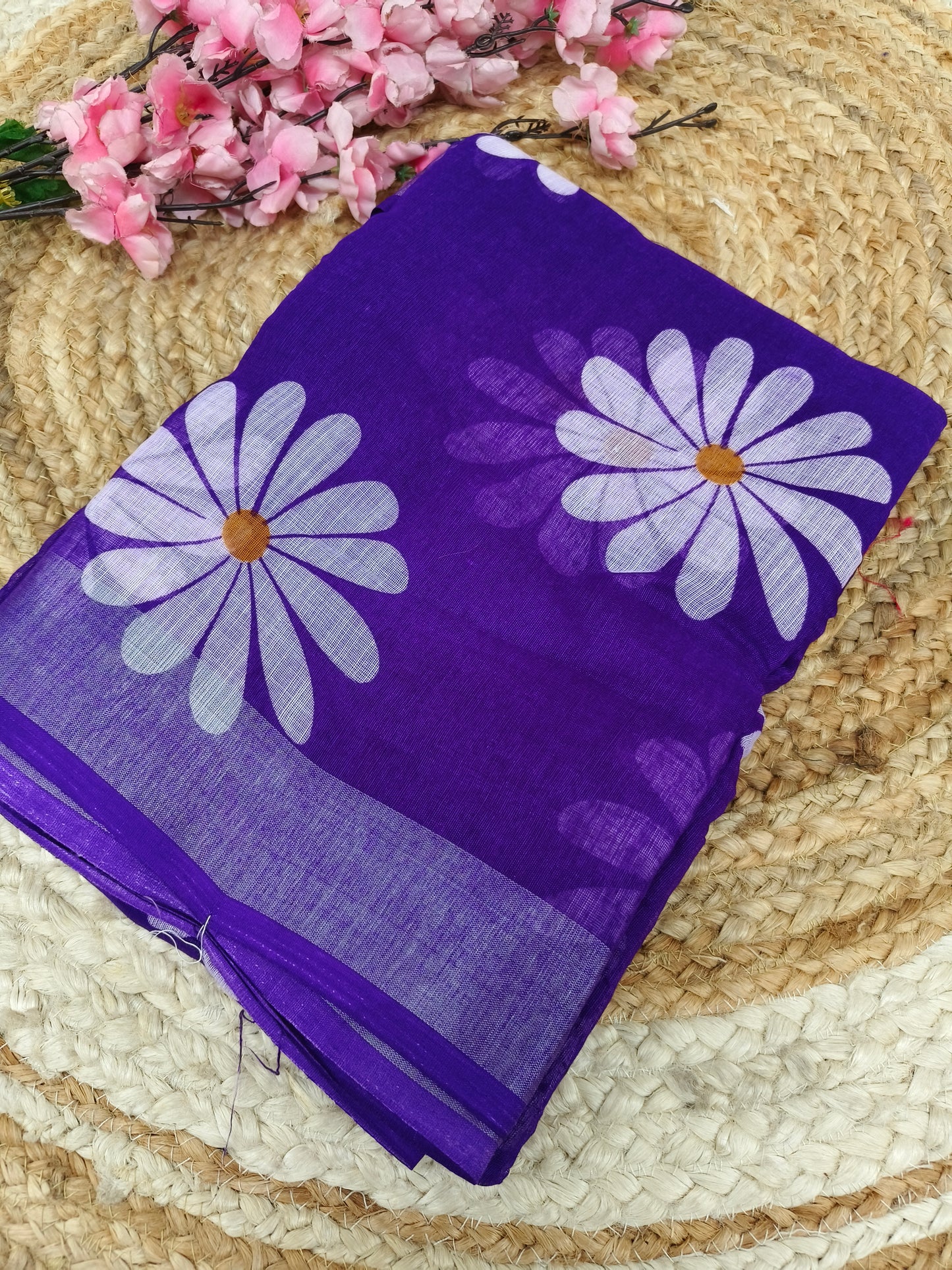 Purple Lenin Cotton saree