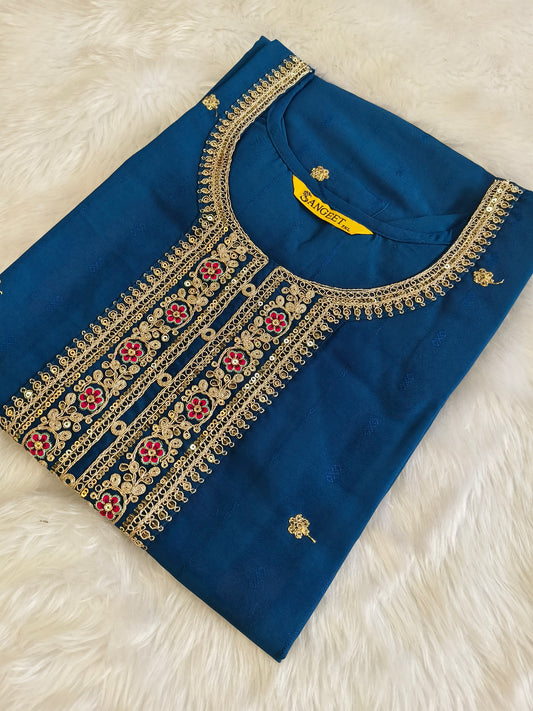 Peacock Blue short straight cut kurti