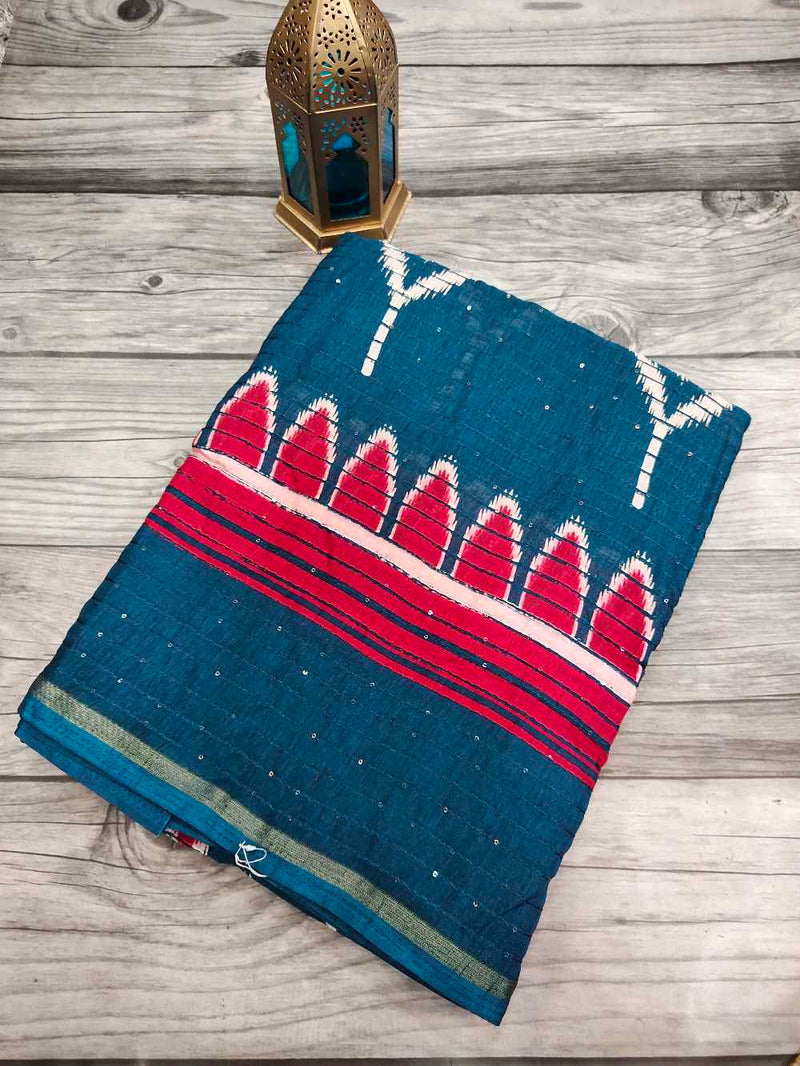 Peacock Blue Dola Silk saree
