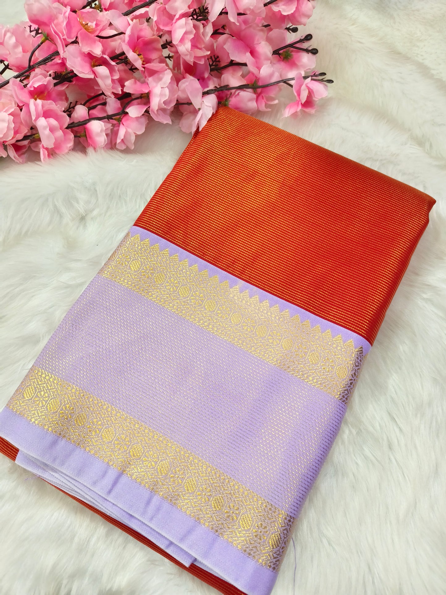 Peach brown with lotus pink kanjivaram silk saree