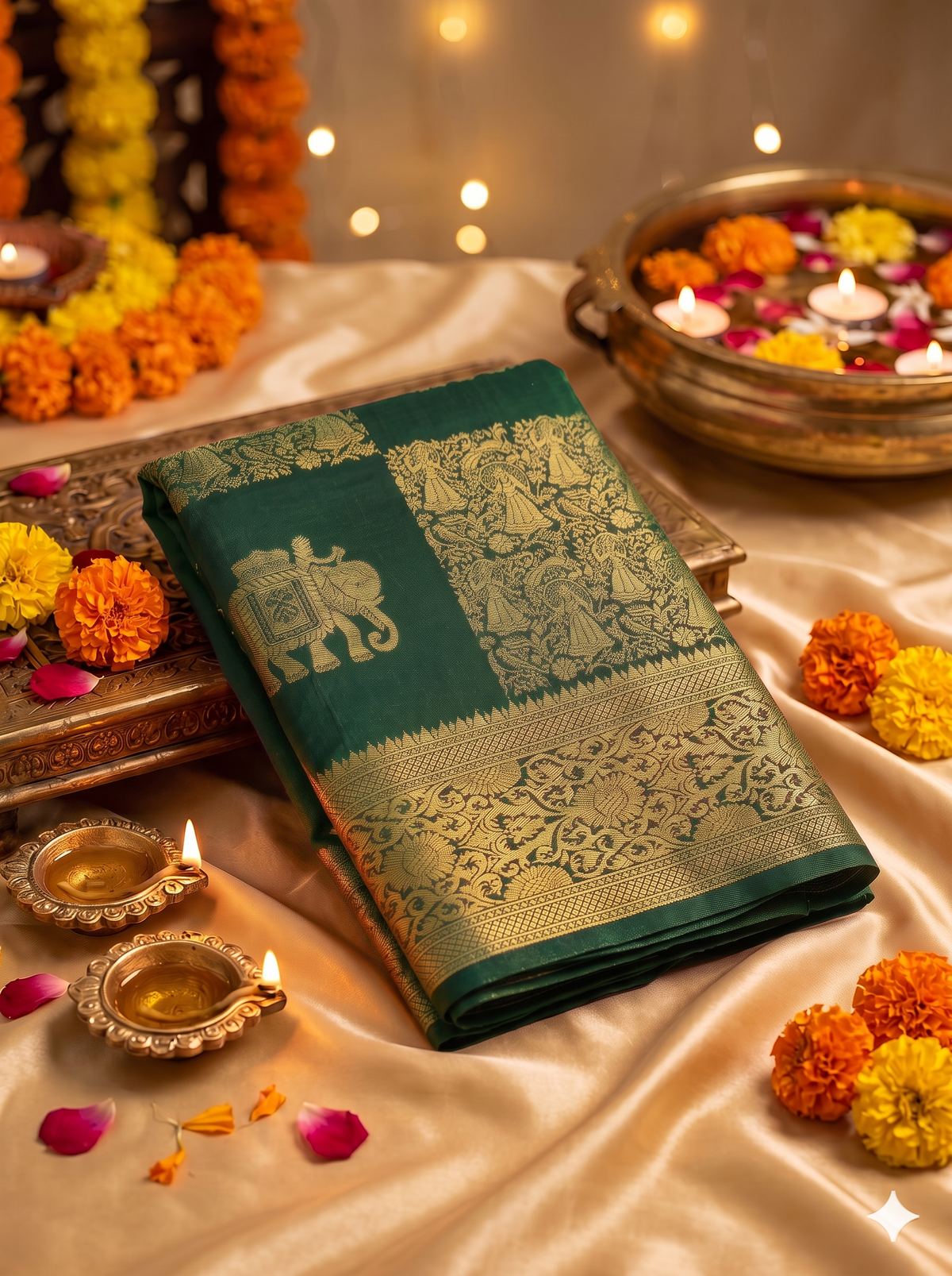 Bottle Green Georgette silk saree