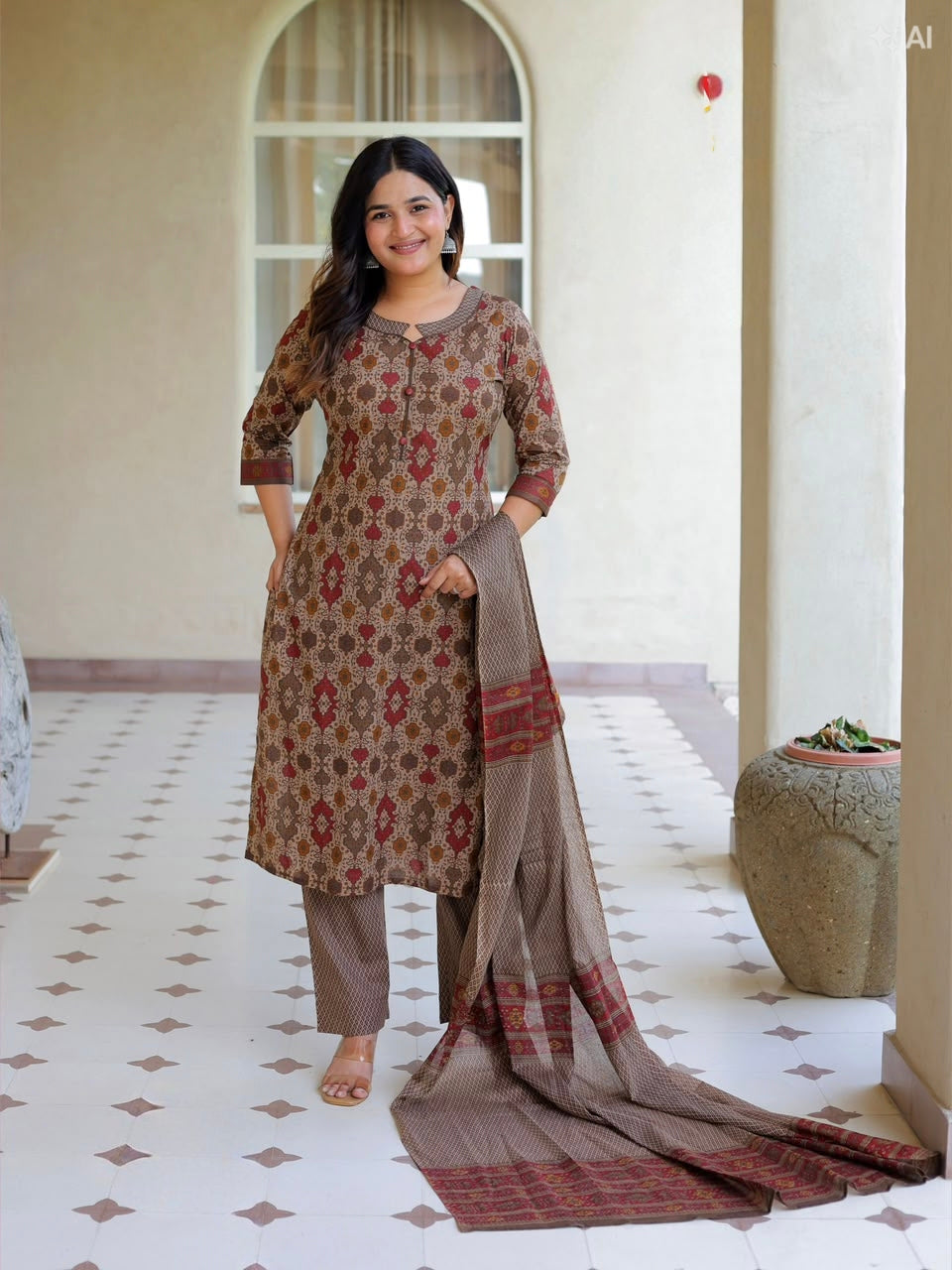 Light Brown Aarvi Pure Cotton Suit