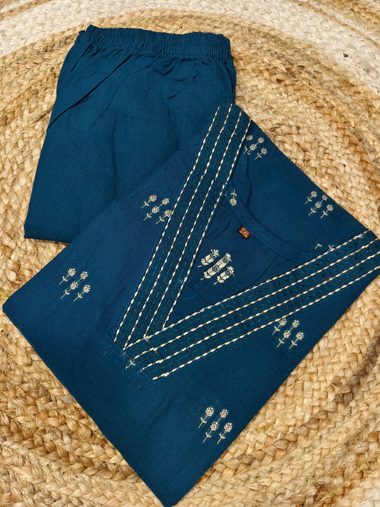 Peacock Blue Eelgent Pure cotton A-line Cord set