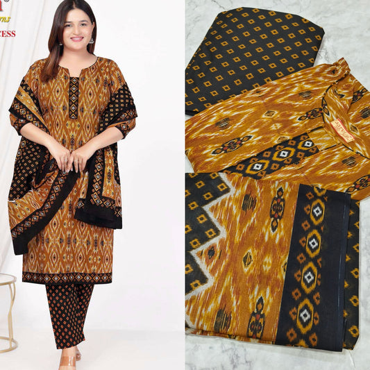 Mustard With Black Aarvi Pure Cotton Suit